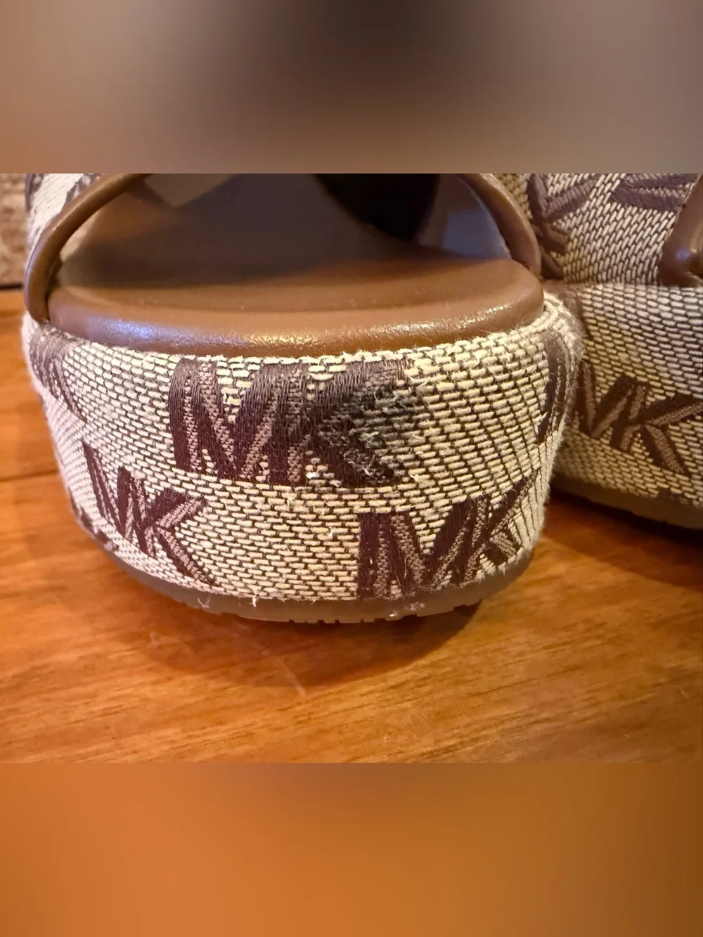 Michael Kors Tan/Brown MK Logo Platform Wedge Slides